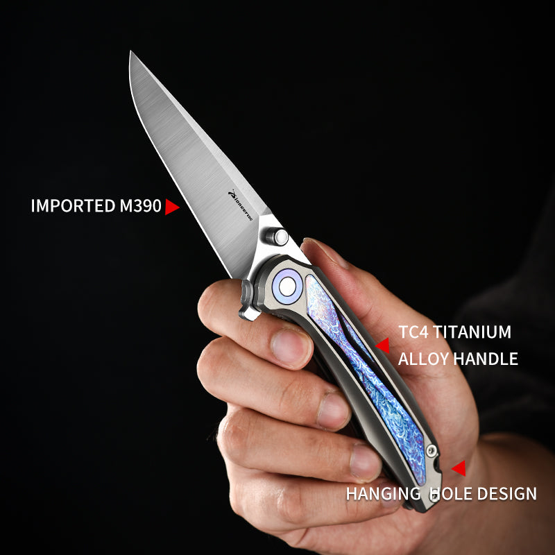 PioneerEDC Titanium Alloy Pocket Knife D2 Blade Outdoor Camping Folding Self Defense Multifunctional Cutting Tool