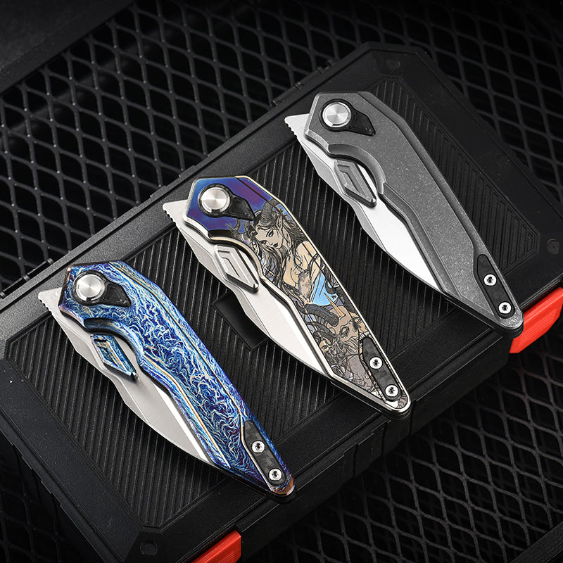 PioneerEDC Titanium Alloy Folding Knife-D2 Steel Blade, Box Cutter Utility Knife for Camping, Hiking & Everyday Carry