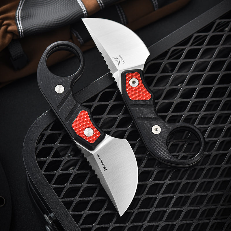 PioneerEDC Ringed Small Pocket Knife Fixed Blade Custom logo Knife 14C28N Steel Blade G10 Handle Self Defense Fixe Blade Knife