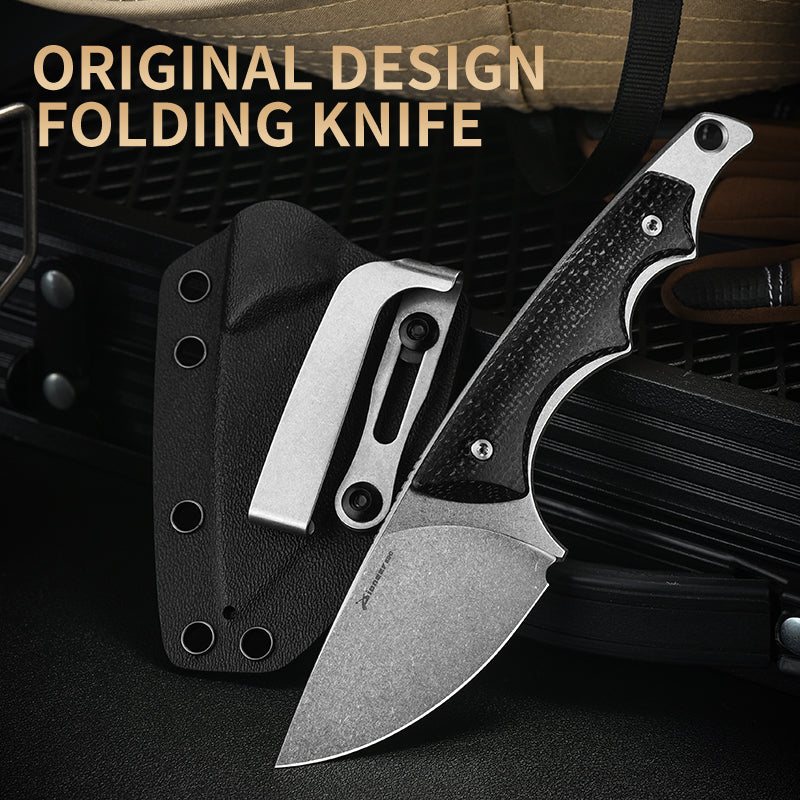 PioneerEDC Fixed Blade Outdoor Hunting Knife Micarta Handle 14C28N Steel with Kydex Sheath for Survival Campaign