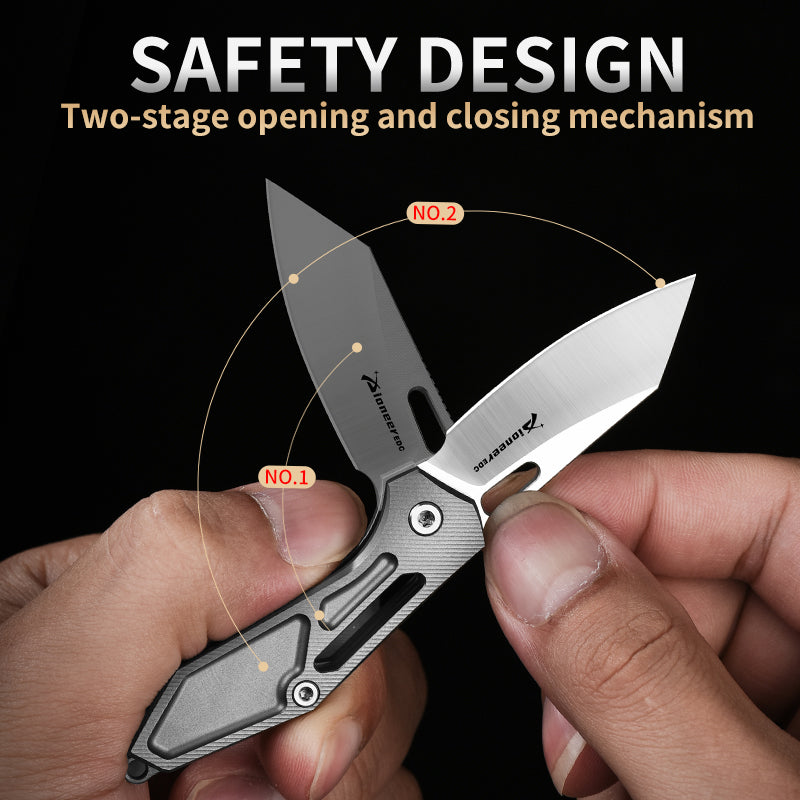 PioneerEDC Tactical Titanium Folding Knife-14C28N Steel Blade Portable Survival Knife for Camping Adventure Self-Defense