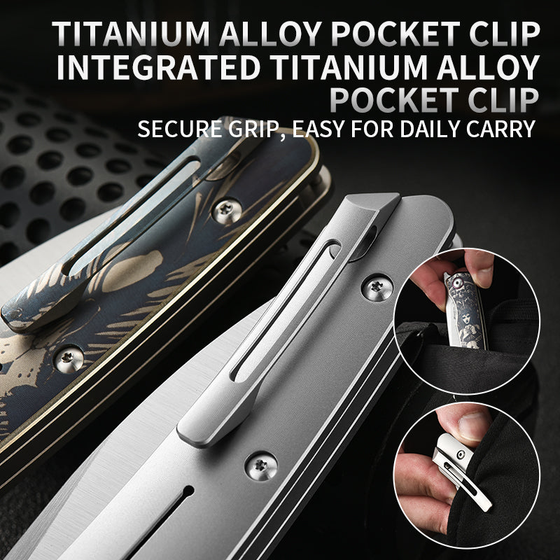 PioneerEDC Titanium Fold Knife M390 Folding Camping Knife Steel Handle Knife Titanium Frame Lock Knife Outdoor Tactical Knife