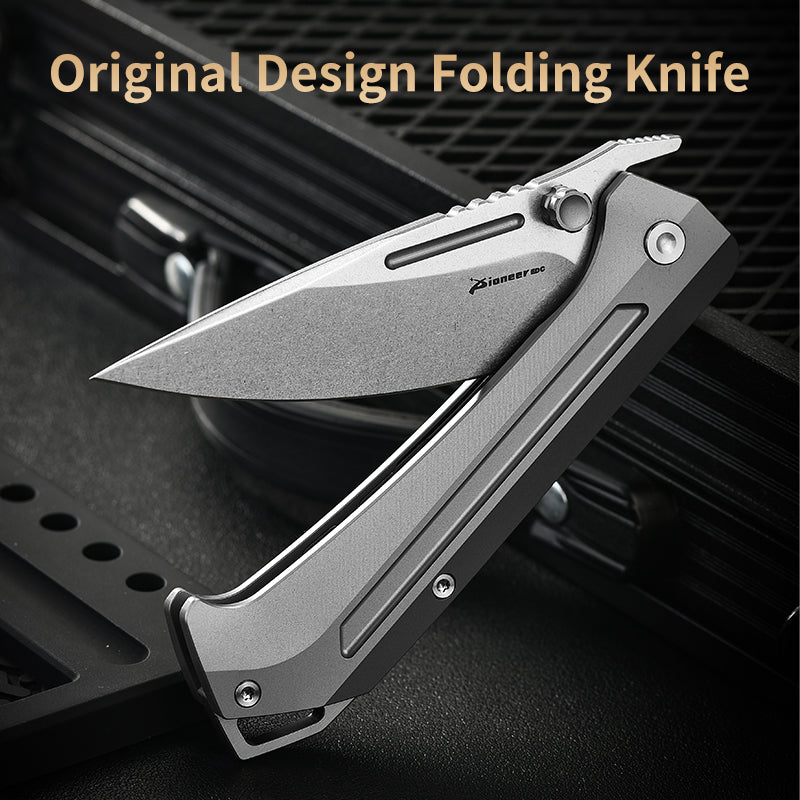 PioneerEDC Titanium Outdoor Folding Pocket Knife M390 Plain Edge Titanium Alloy Handle Self Defence Hunting Knife Men's Knife