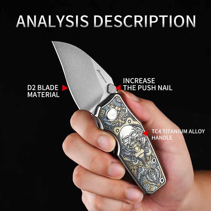 PioneerEDC TC4 Titanium Alloy Camping Folding Knife with D2 Clip Point Blade Small Tactical Pocket Knife