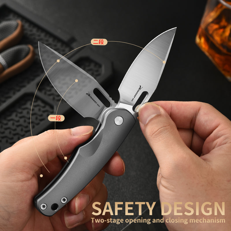 PioneerEDC Titanium Pocket Knife 14C28N Blade Customizable Outdoor Lightweight Camping Titanium Professional Knife Folding Knife