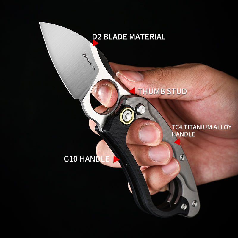 PioneerEDC Original Design Titanium Folding Knife Handmade Engraving Handle Titanium Edc Pocket Knife for Self Defense