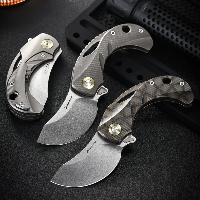 PioneerEDC Titanium Pocket Knife Folding Blade Knife CNC Stone Wash Small Tactical Knife Titanium Alloy Edc Knife