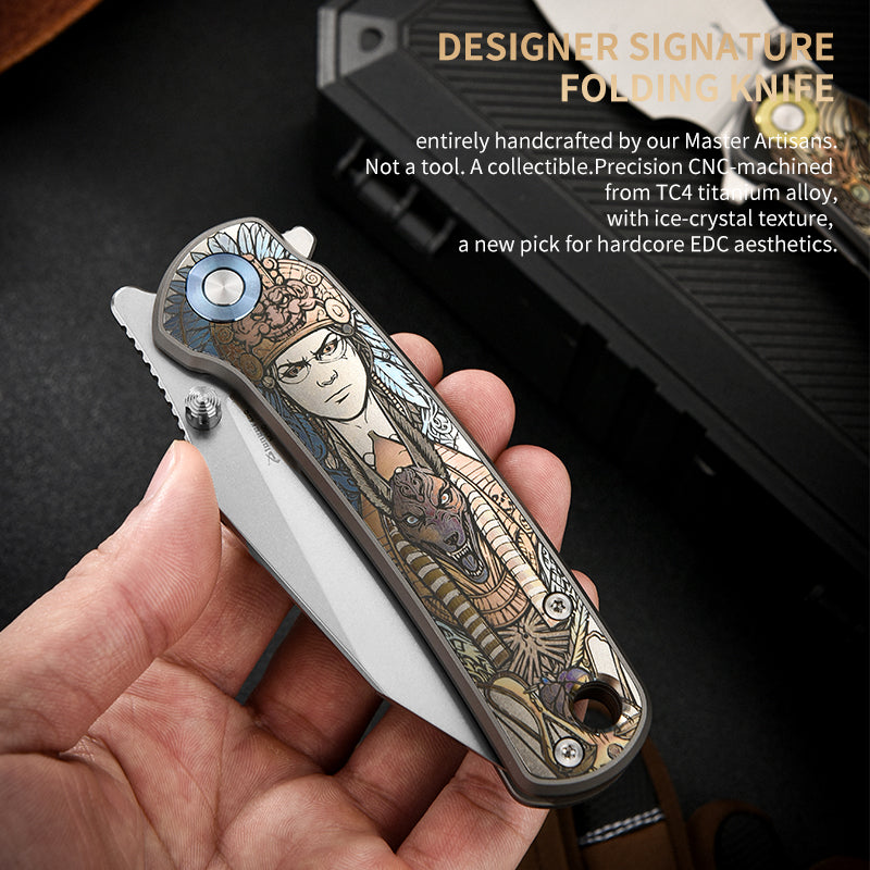 PioneerEDC original design crystal titanium knife M390 blade self defense pocket knife premium edc titanium tactical knife