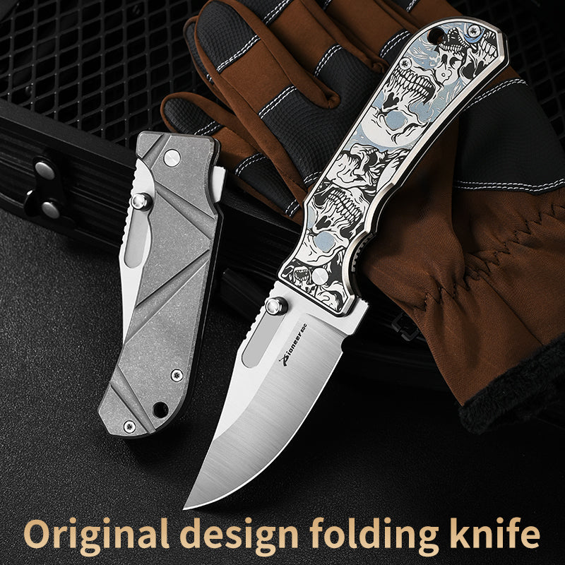 PioneerEDC Folding Knife Gr5 Titanium Handle 2026 Titanium Pocket Knife D2 Steel Blade Carving Titanium Professional Knife