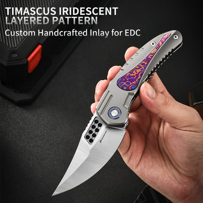 PioneerEDC DIY Titanium Fold Knife M390 Damascus Titanium Handle Outdoor Tactical EDC Pocket Knife