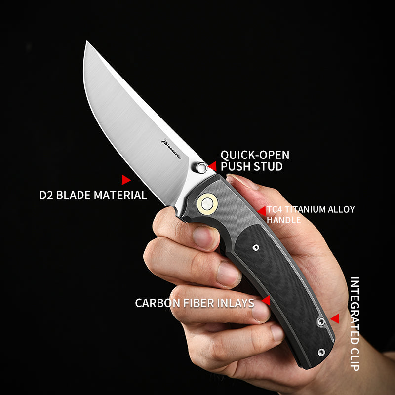 PioneerEDC Titanium Outdoor Knife D2 Blade Folding Knife Titanium Carbon Fiber Pocket Knife Bulk Wholesale Knives Made in China