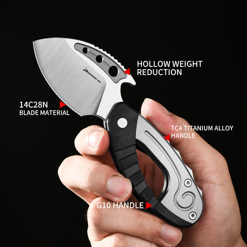PioneerEDC Tactical Titanium Folding Knife 14C28N Steel Blade Portable Survival Titanium Knife Scales Handles Titanium Edc Knife