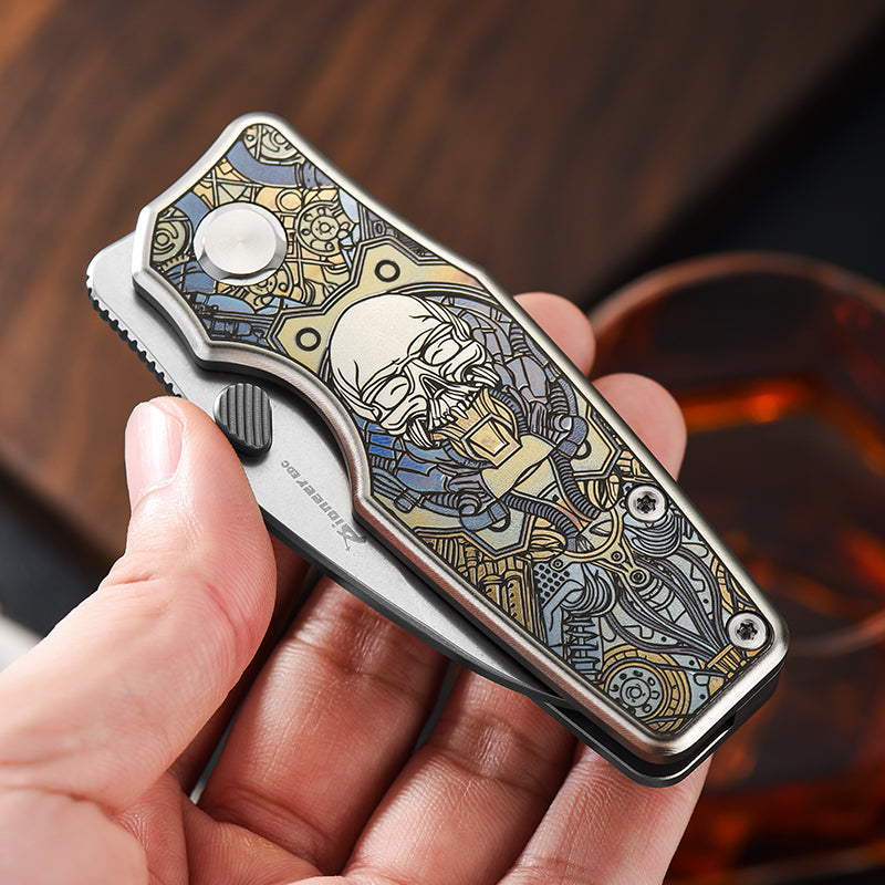 PioneerEDC TC4 Titanium Alloy Camping Folding Knife with D2 Clip Point Blade Small Tactical Pocket Knife