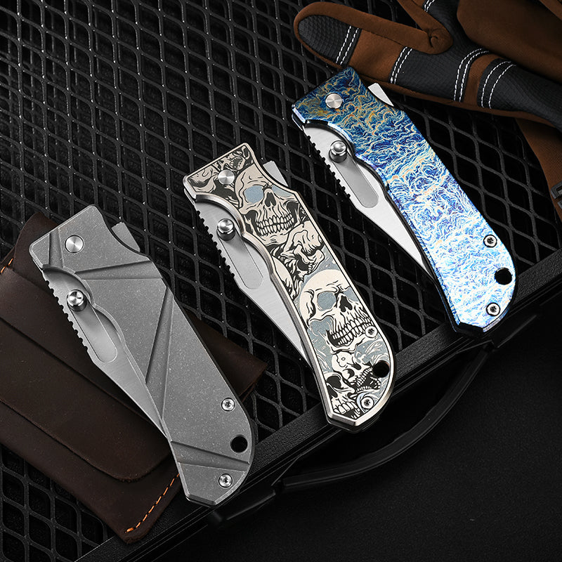 PioneerEDC Folding Knife Gr5 Titanium Handle 2026 Titanium Pocket Knife D2 Steel Blade Carving Titanium Professional Knife