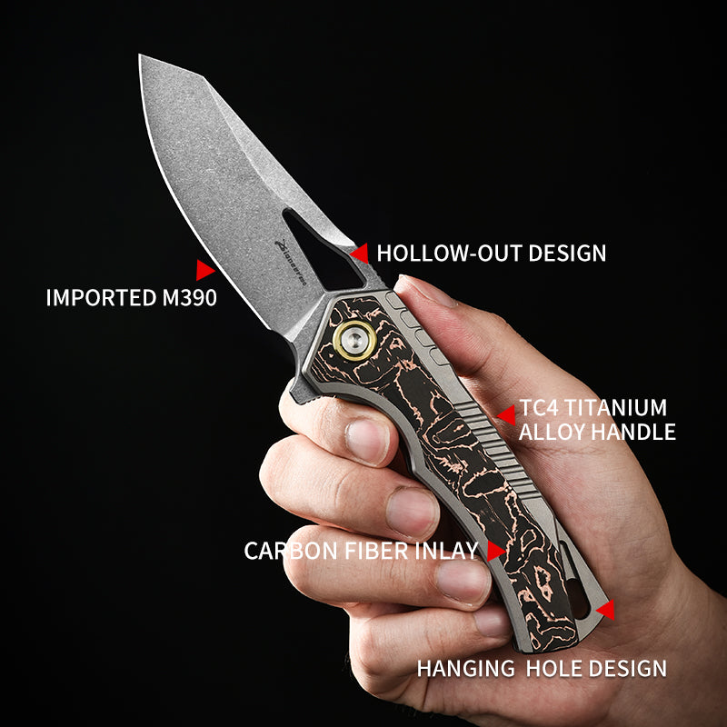 PioneerEDC M390 Pocket Knife Titanium Alloy Folding Knife  Outdoor Portable Tactical Knife