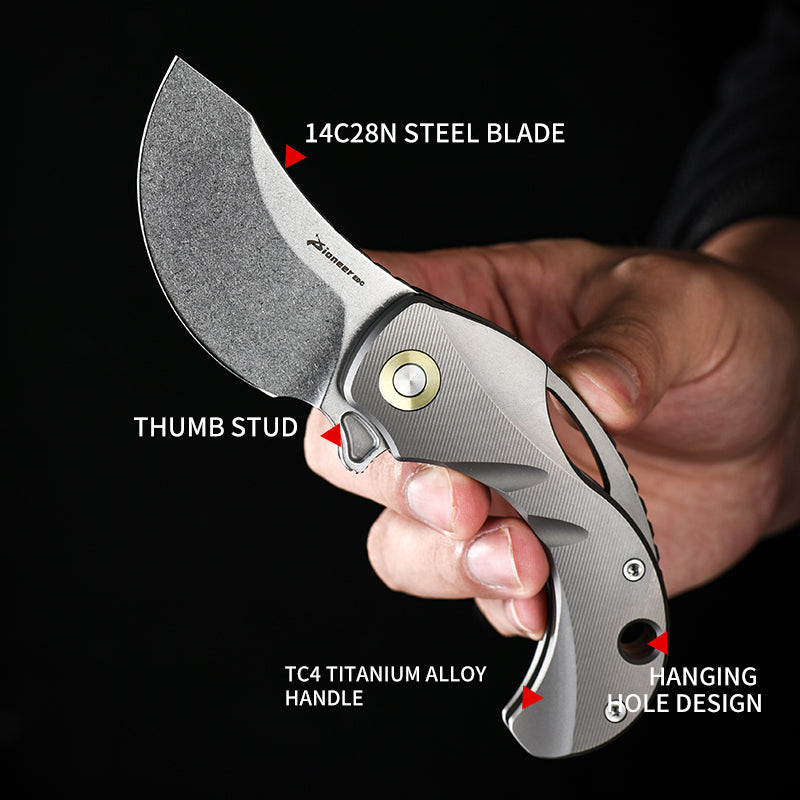 PioneerEDC Titanium Pocket Knife Folding Blade Knife CNC Stone Wash Small Tactical Knife Titanium Alloy Edc Knife