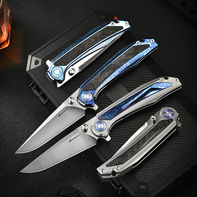 PioneerEDC Titanium Alloy Pocket Knife D2 Blade Outdoor Camping Folding Self Defense Multifunctional Cutting Tool
