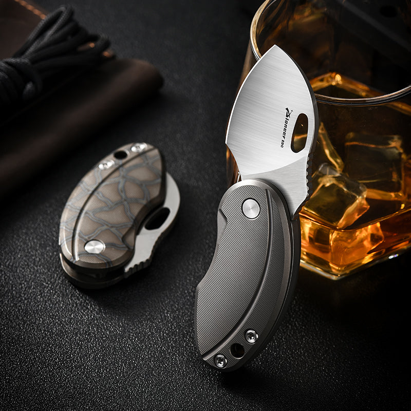 PioneerEDC Drop Point Foldable Knife Men's Mini Tactical Knife Titanium Handle Edc Knife Tactical Small Pocket Knives for Sale