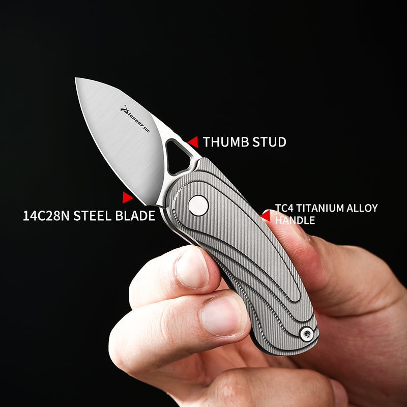 PioneerEDC Tactical Titanium Folding Knife-14C28N Steel Blade Portable Survival Knife for Camping Adventure Self-Defense