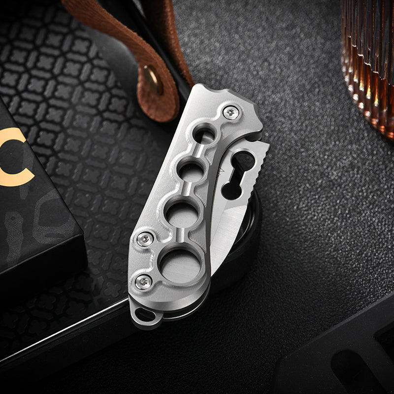 PioneerEDC Industrial Grade Titanium Drop Point EDC Pocket Knife Man Hollow Tactical Outdoor Use Small Pocket Knife Sale