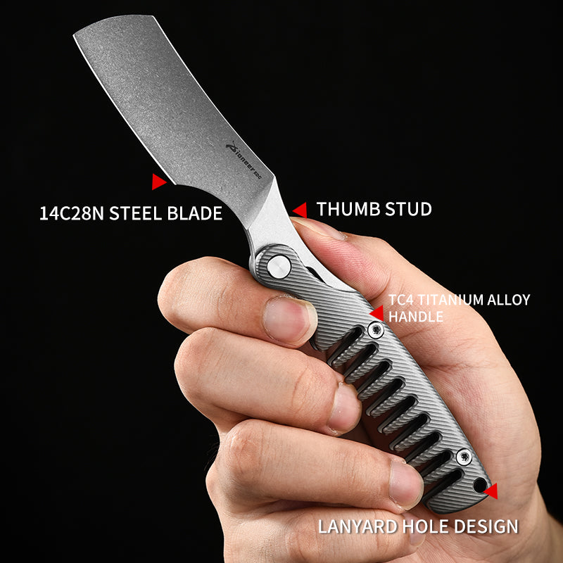 PioneerEDC Multifunctional Titanium Folding Knife 14C28N Steel Blade EDC Pocket Knife Outdoor Framelock Titanium Handle Knife