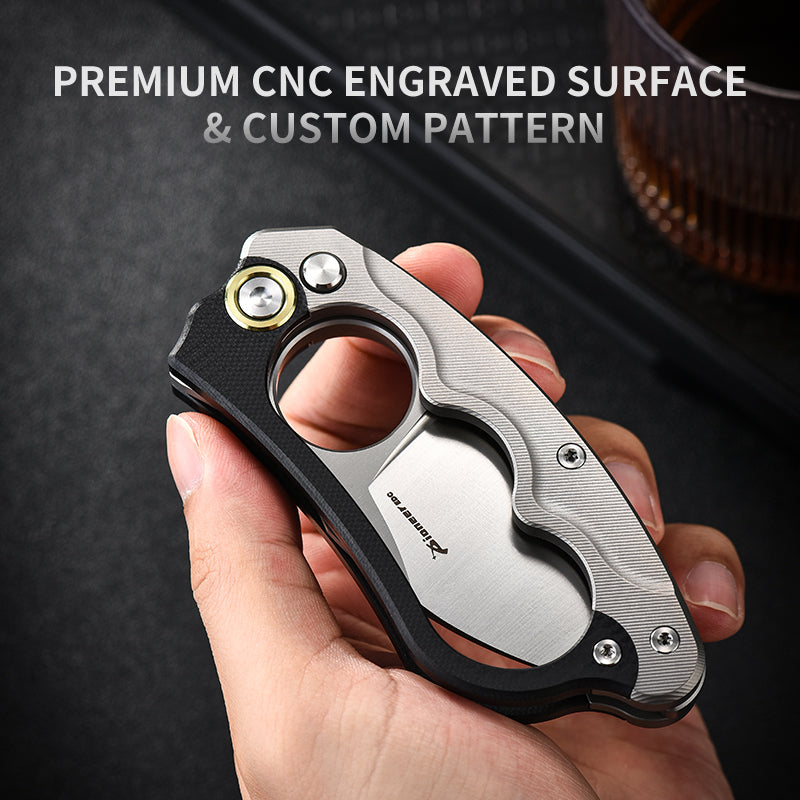 PioneerEDC Original Design Titanium Folding Knife Handmade Engraving Handle Titanium Edc Pocket Knife for Self Defense