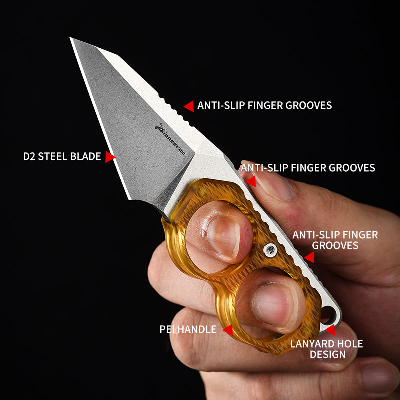 PioneerEDC PEI Handle Ringed Knife Fixed Blade D2 Tactical Edc Knife with Sheath for Hiking Outdoor Hunting Survival Camping No reviews yet