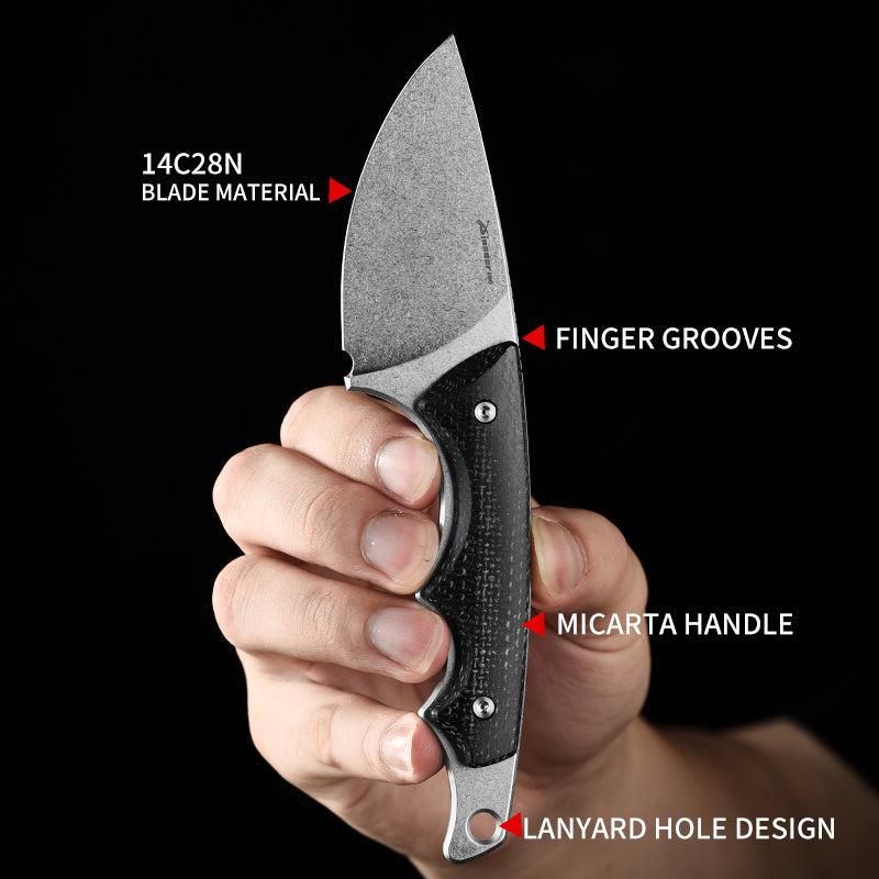 PioneerEDC Fixed Blade Outdoor Hunting Knife Micarta Handle 14C28N Steel with Kydex Sheath for Survival Campaign