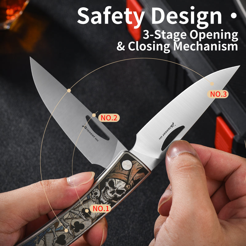 PioneerEDC Hand-Engraved titanium pocket knife M390 Blade camping folding knife outdoor portable edc collection tool for play