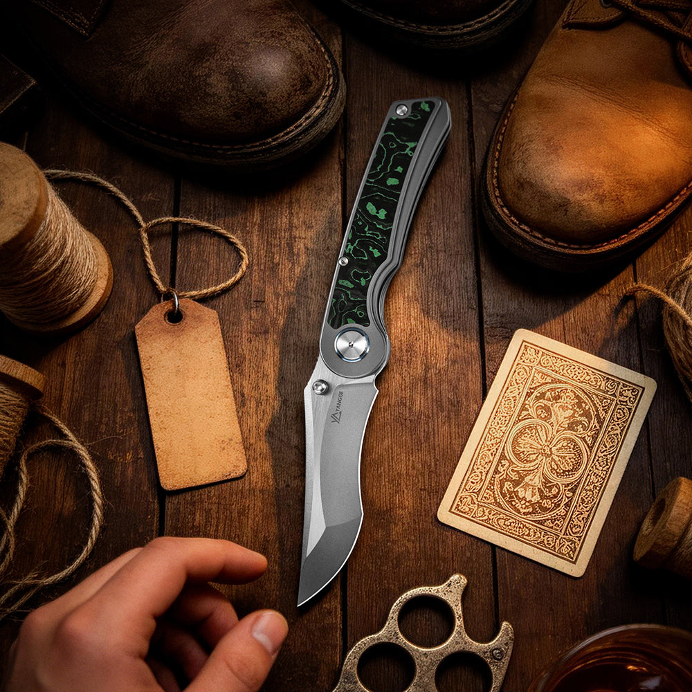 PioneerEDC S90V Blade Titanium Carbon Fiber Folding Knife EDC Pocket Knife Framelock Titanium Handle Knife for Outdoor Use
