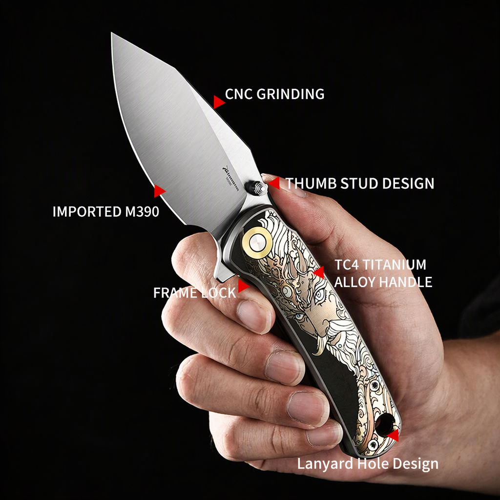 PioneerEDC original design crystal titanium knife M390 blade self defense pocket knife premium edc titanium tactical knife
