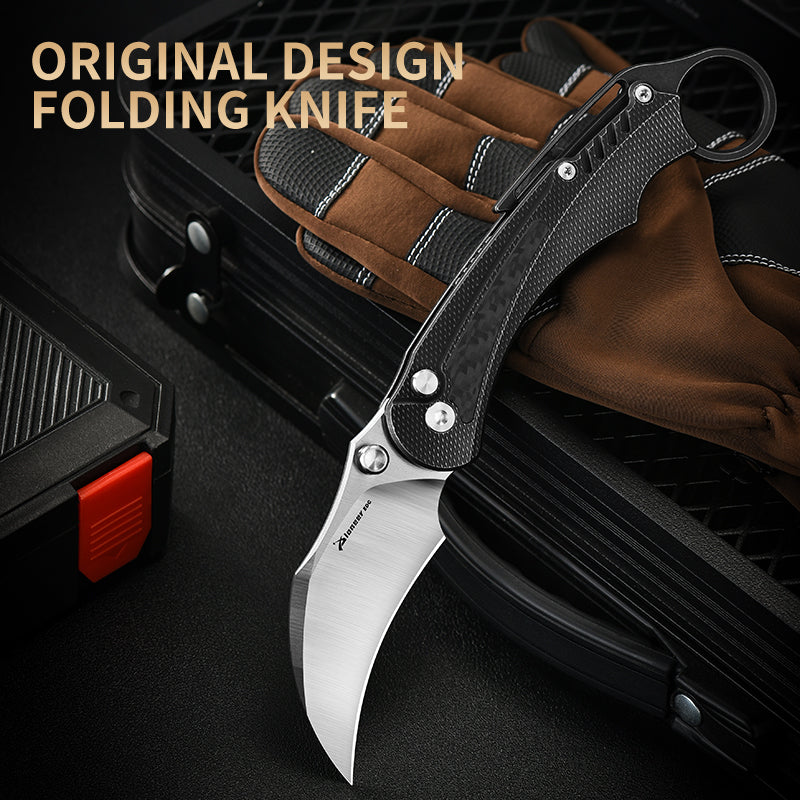 PioneerEDC TC4 Titanium Alloy Camping Folding Knife lighting blue Titanium knife with carbon fiber patch