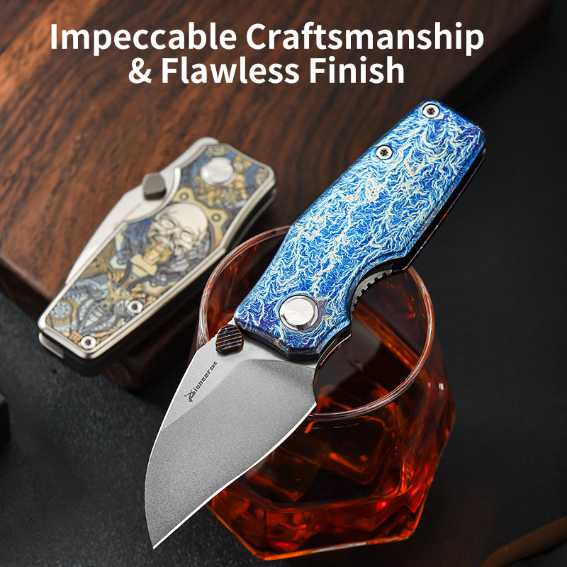 PioneerEDC TC4 Titanium Alloy Camping Folding Knife with D2 Clip Point Blade Small Tactical Pocket Knife