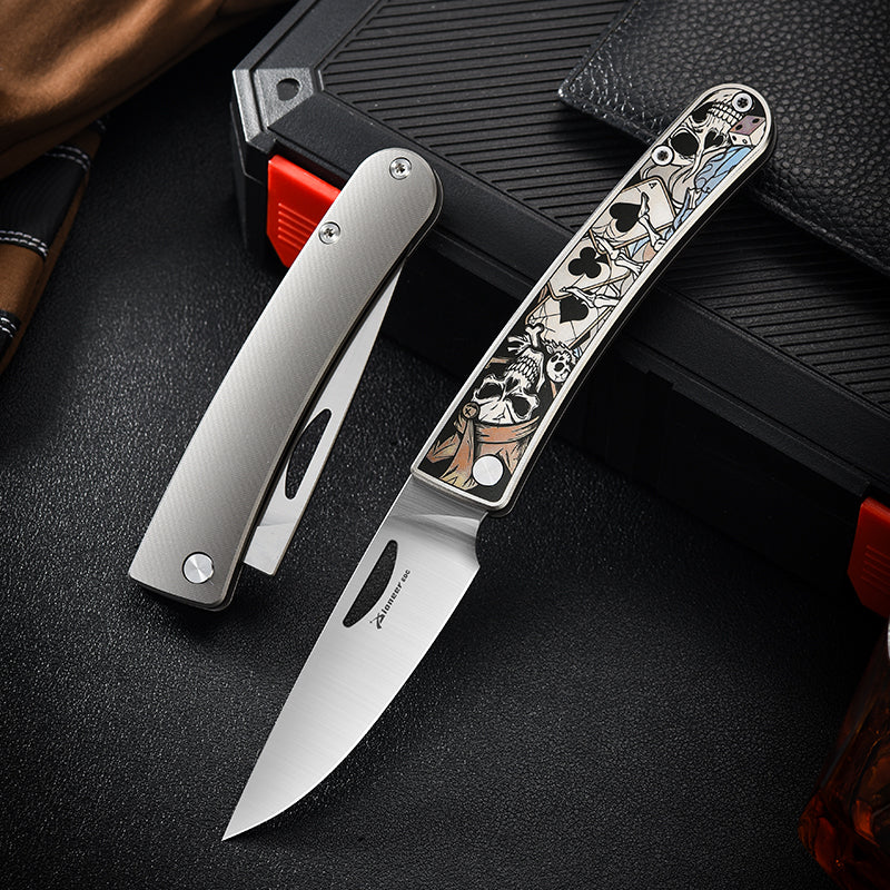 PioneerEDC Hand-Engraved titanium pocket knife M390 Blade camping folding knife outdoor portable edc collection tool for play