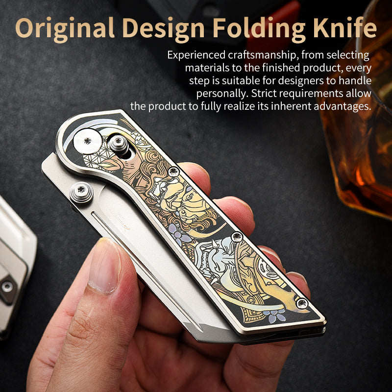 PioneerEDC New Design M390 Folding Knife Titanium Handle Outdoor Pocket Knife Engraved Titanium Knife for Collection