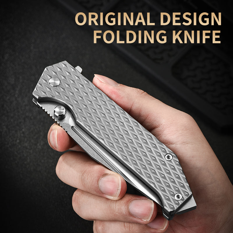 PioneerEDC Titanium Alloy Pocket Knives Folding Knife D2 Steel Blade Multi-Functional Camping Outdoor Self-Defense Knife