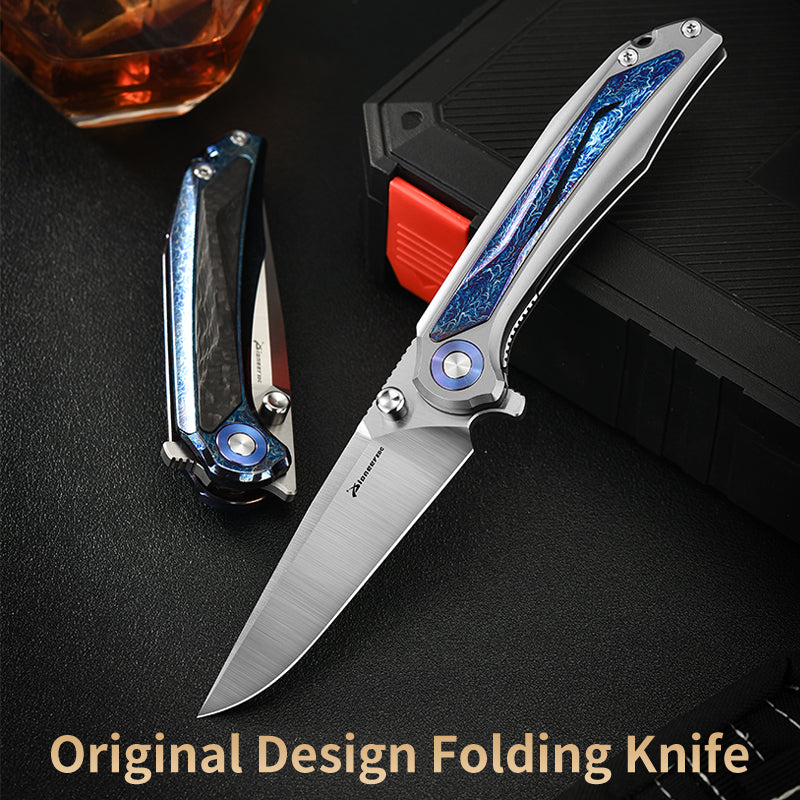 PioneerEDC Titanium Alloy Pocket Knife D2 Blade Outdoor Camping Folding Self Defense Multifunctional Cutting Tool