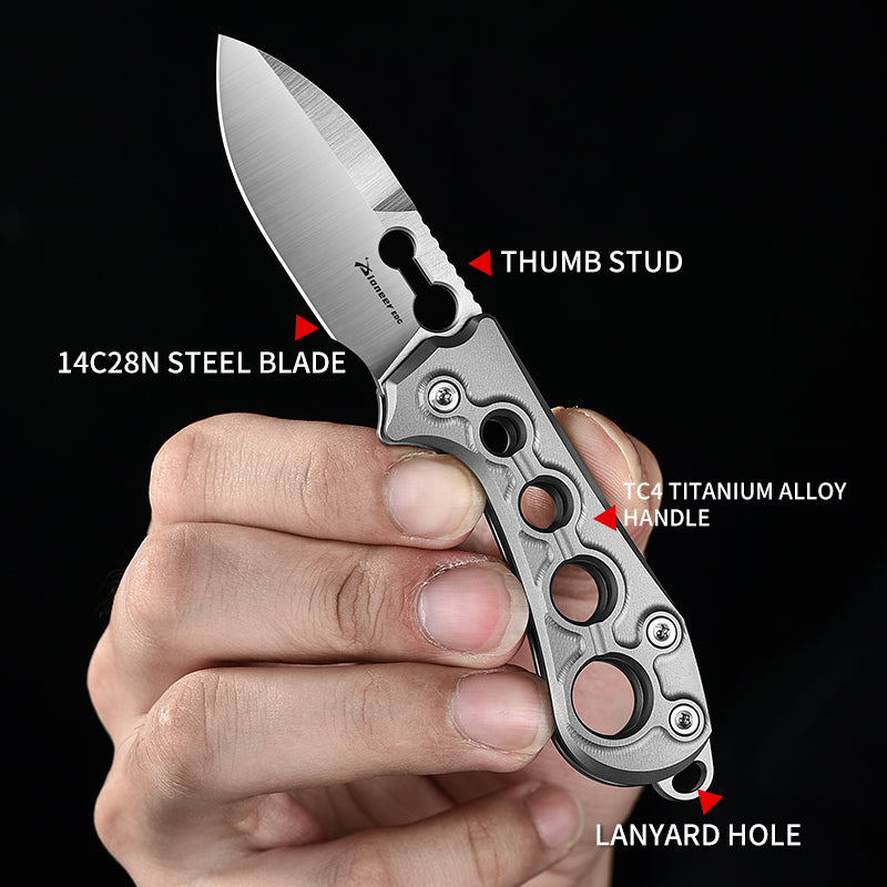 PioneerEDC Industrial Grade Titanium Drop Point EDC Pocket Knife Man Hollow Tactical Outdoor Use Small Pocket Knife Sale