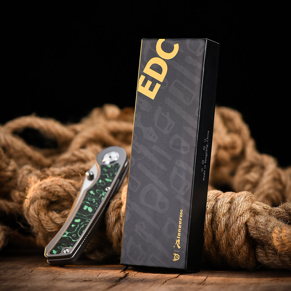 PioneerEDC S90V Blade Titanium Carbon Fiber Folding Knife EDC Pocket Knife Framelock Titanium Handle Knife for Outdoor Use