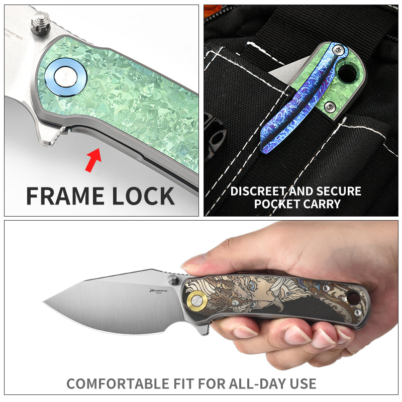 PioneerEDC original design crystal titanium knife M390 blade self defense pocket knife premium edc titanium tactical knife