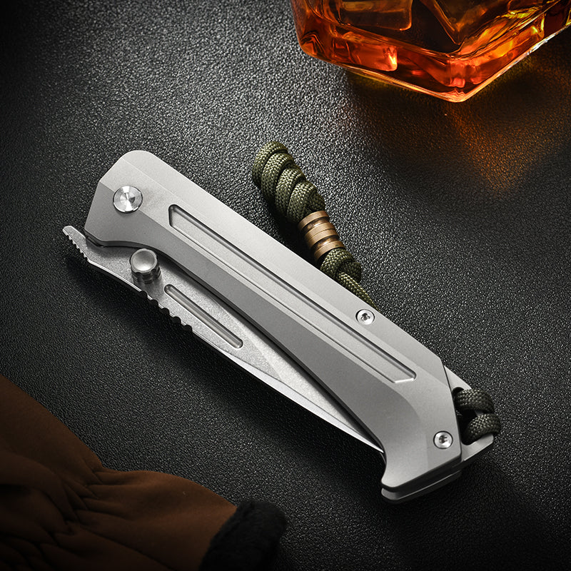 PioneerEDC Titanium Outdoor Folding Pocket Knife M390 Plain Edge Titanium Alloy Handle Self Defence Hunting Knife Men's Knife