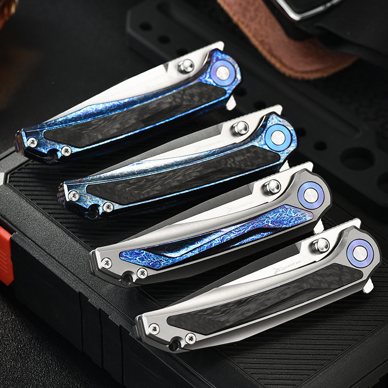 PioneerEDC Titanium Alloy Pocket Knife D2 Blade Outdoor Camping Folding Self Defense Multifunctional Cutting Tool