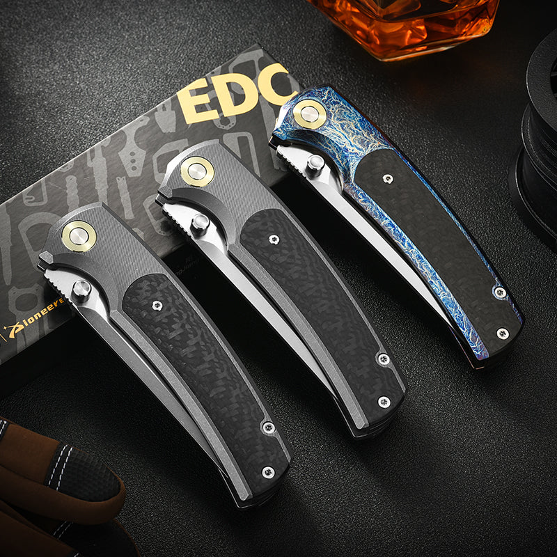 PioneerEDC Titanium Outdoor Knife D2 Blade Folding Knife Titanium Carbon Fiber Pocket Knife Bulk Wholesale Knives Made in China