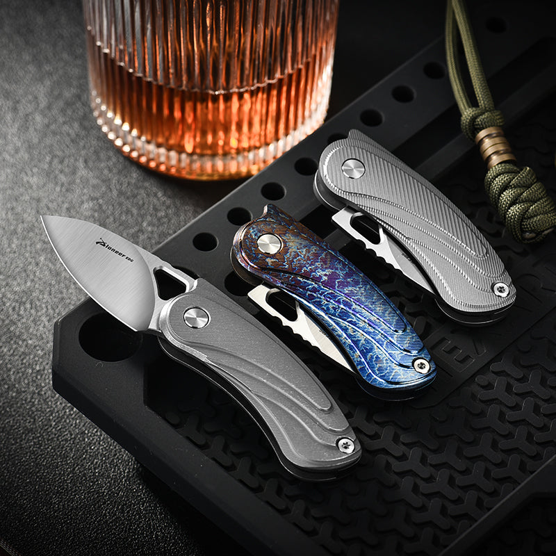 PioneerEDC Tactical Titanium Folding Knife-14C28N Steel Blade Portable Survival Knife for Camping Adventure Self-Defense