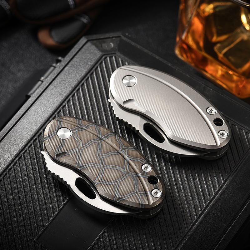 PioneerEDC Drop Point Foldable Knife Men's Mini Tactical Knife Titanium Handle Edc Knife Tactical Small Pocket Knives for Sale