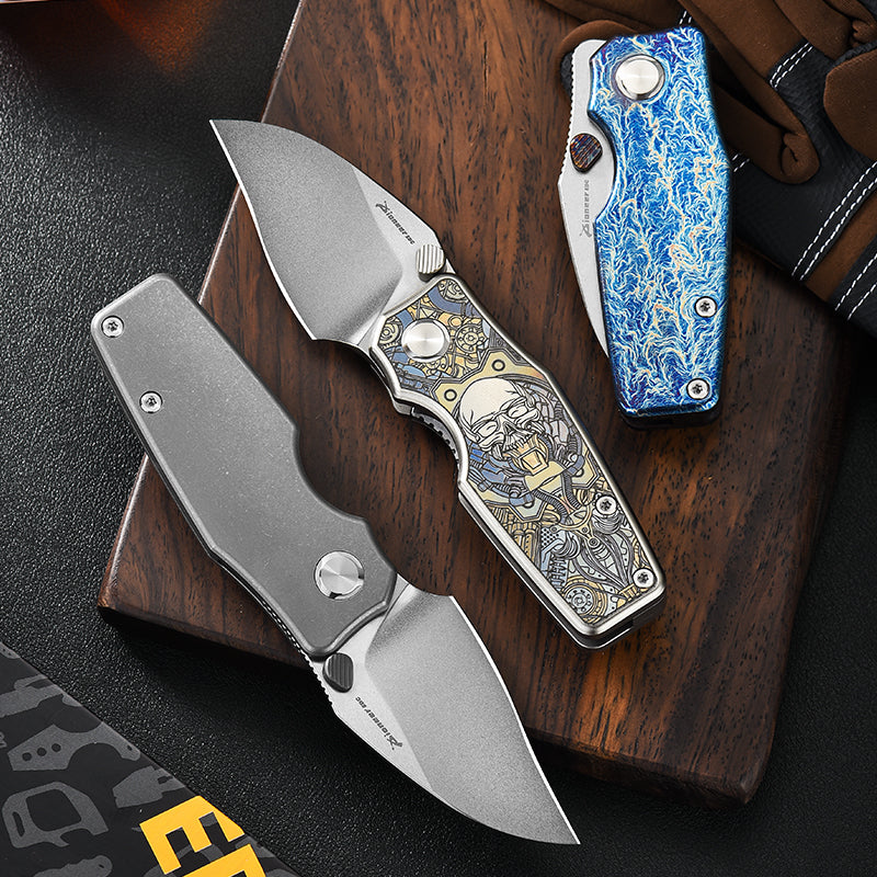 PioneerEDC TC4 Titanium Alloy Camping Folding Knife with D2 Clip Point Blade Small Tactical Pocket Knife