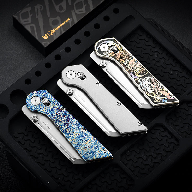 PioneerEDC New Design M390 Folding Knife Titanium Handle Outdoor Pocket Knife Engraved Titanium Knife for Collection