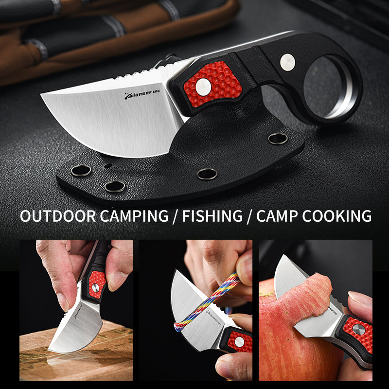 PioneerEDC Ringed Small Pocket Knife Fixed Blade Custom logo Knife 14C28N Steel Blade G10 Handle Self Defense Fixe Blade Knife