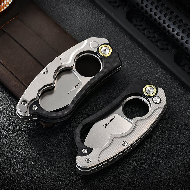 PioneerEDC Original Design Titanium Folding Knife Handmade Engraving Handle Titanium Edc Pocket Knife for Self Defense