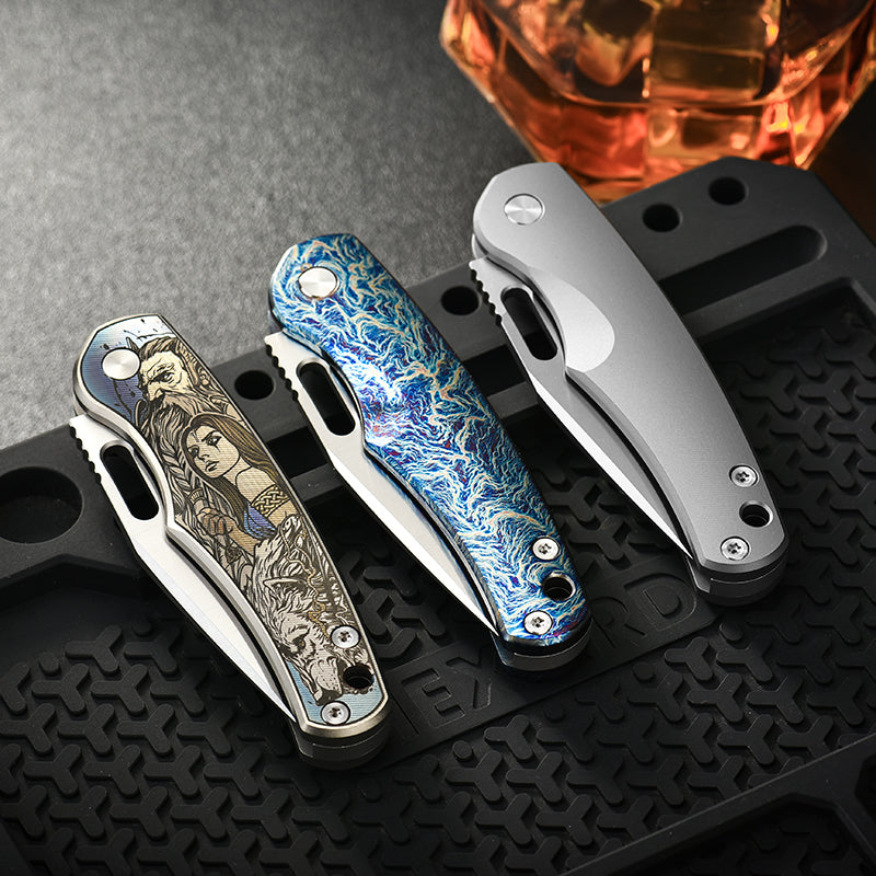 PioneerEDC Titanium Pocket Knife 14C28N Blade Customizable Outdoor Lightweight Camping Titanium Professional Knife Folding Knife